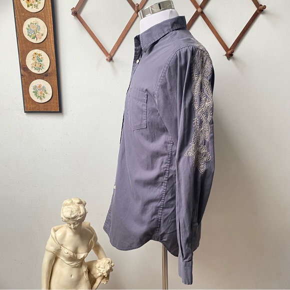 Lucky Brand Bohemian Embroidery Trim Button Up Shirt - Picture 9 of 16